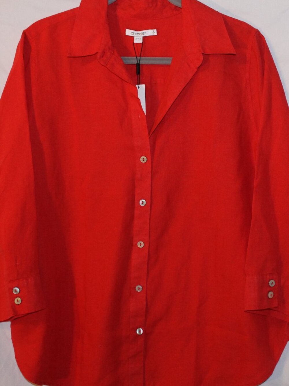 Chico's Red 3/4 length Sleeve Linen Blouse